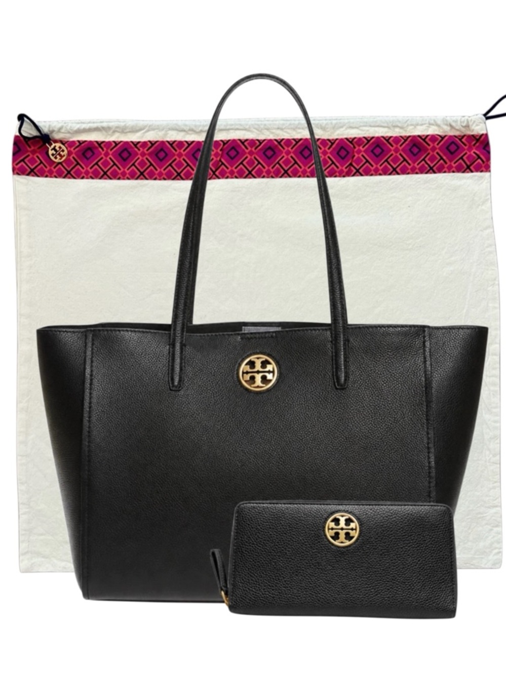 TORY BURCH Carson Tote & Wallet Set, Black, Large, Pebble Leather